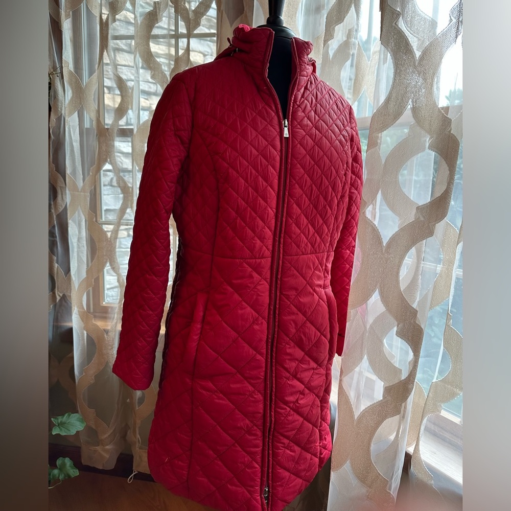 Red puffer coat